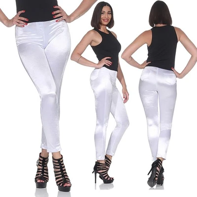 Damen Satin High Waist Röhrenhose Skinny Stoff Hose Stretchhose Slim Fit Weiß - Bild 1 von 4