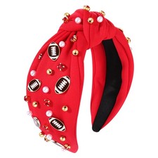 Football Headband Pearl Rhinestone Jeweled Knotted Headband Fun Sports White ...