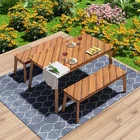 3 Pieces Acacia Wood Table Bench Dining Set For Outdoor & Indoor Furniture New