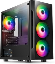 PC Gaming Case Micro ATX - 4x Pre-Installed 120mm ARGB Rainbow Fans Black