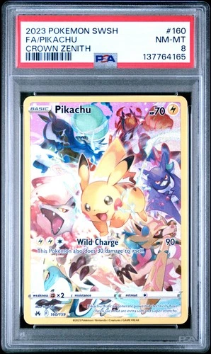2023 POKEMON SWORD & SHIELD CROWN ZENITH #160 FULL ART/PIKACHU PSA 8