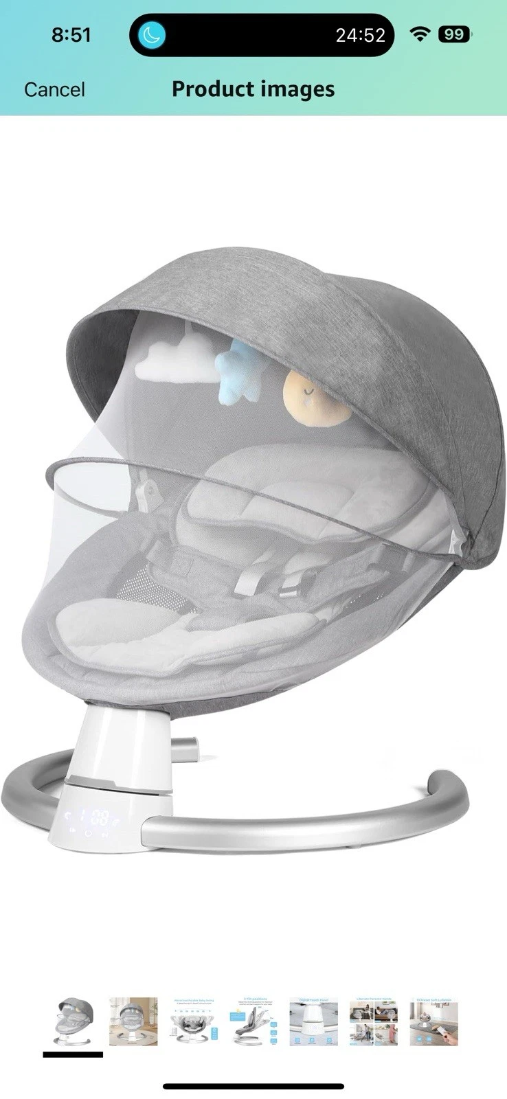 Baby Swing for Infants, Baby Rocker with 5 Speed & 10 Lullabies, Bluetooth