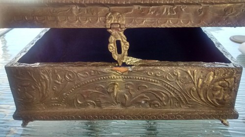 VINTAGE MESSING BEDECKT SCHARNIER BOX AUS INDIEN BLAU SAMT GEFÜTTERT 12" x 8,5" x 5,25" - Bild 9 von 12