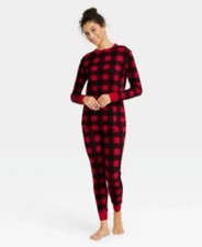 Women's Thermal Pajama Set - Stars Above Plaid Red Size Small