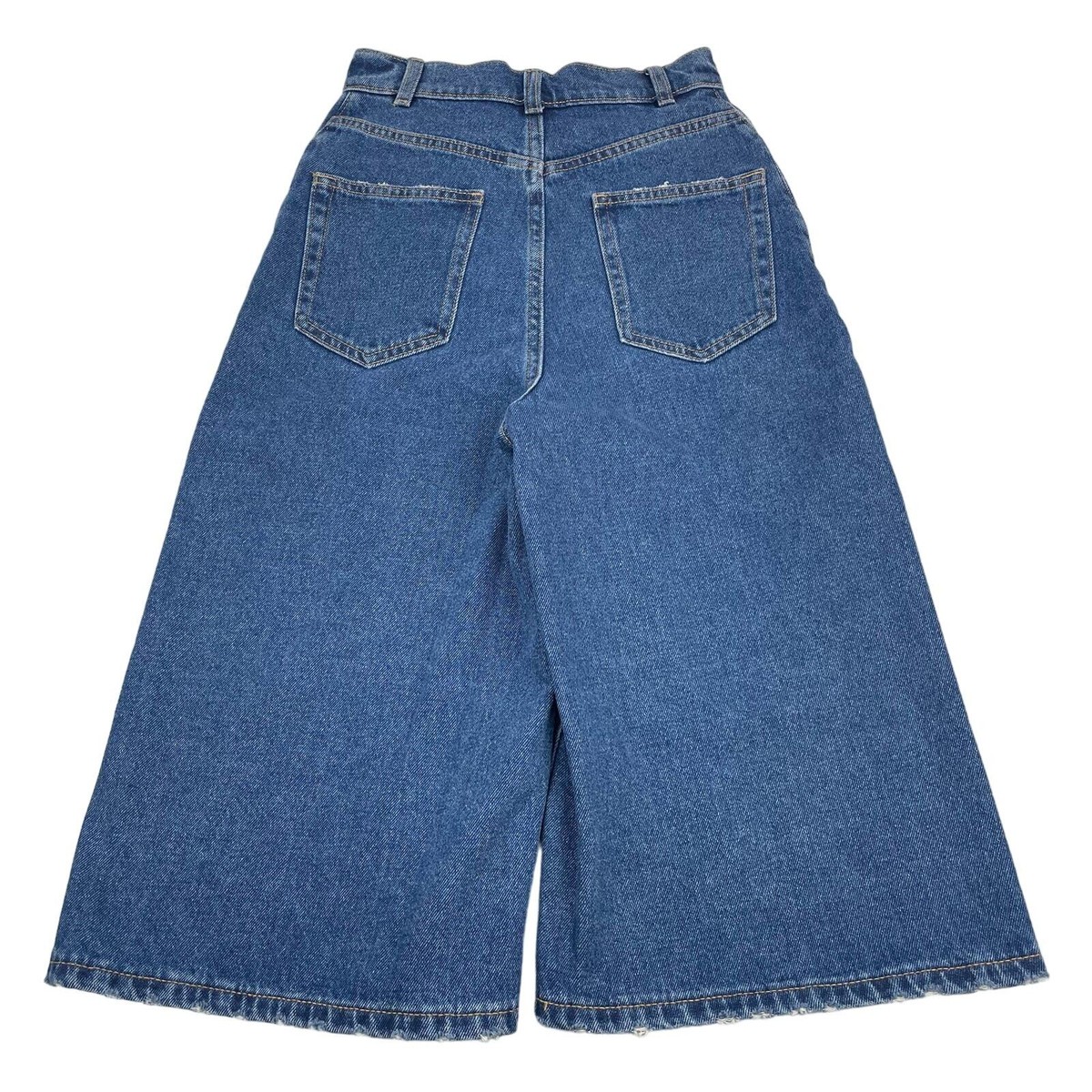NWT MANGO Denim Wide Leg Bermuda Shorts Sz XXS Distressing