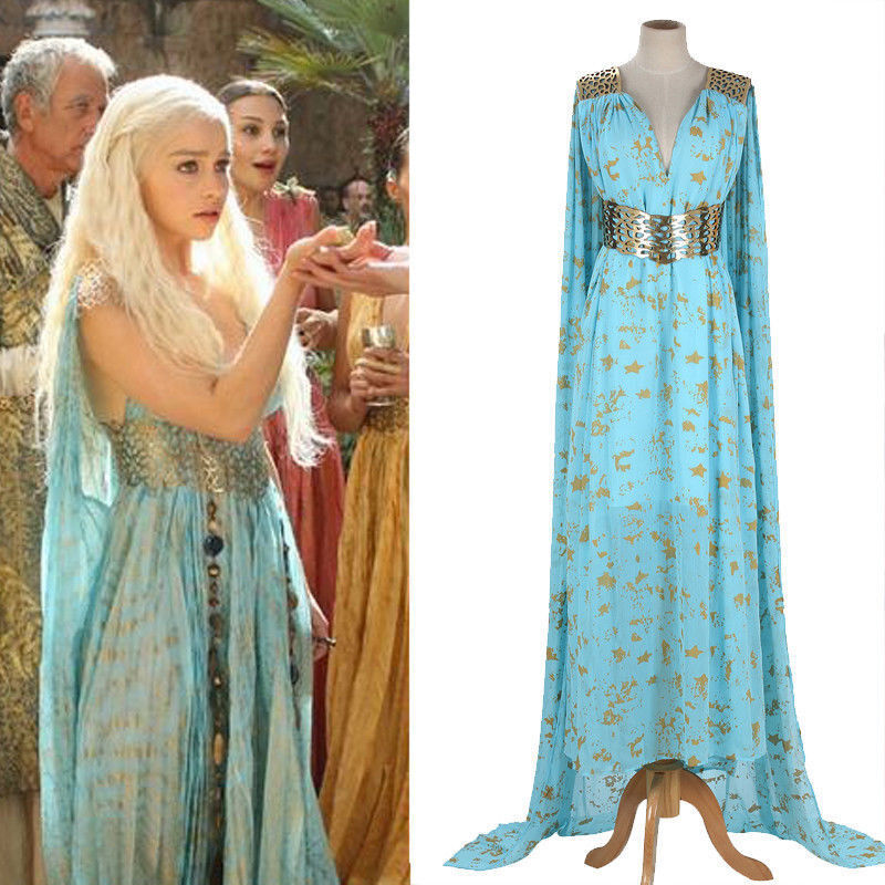 Game of Thrones Daenerys Targaryen Costume Long Dress Skyblue 
