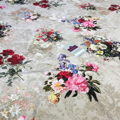Rosa Beige Matt Blumen Pfirsich Haut Seidig Satin Bedruckt Stoff 150 cm MQ1081-3