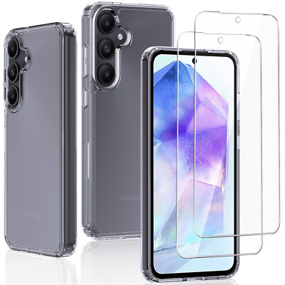 Klar Hülle + 2x 9H Panzerfolie Glas für Samsung Galaxy Case Full Cover Hartglas