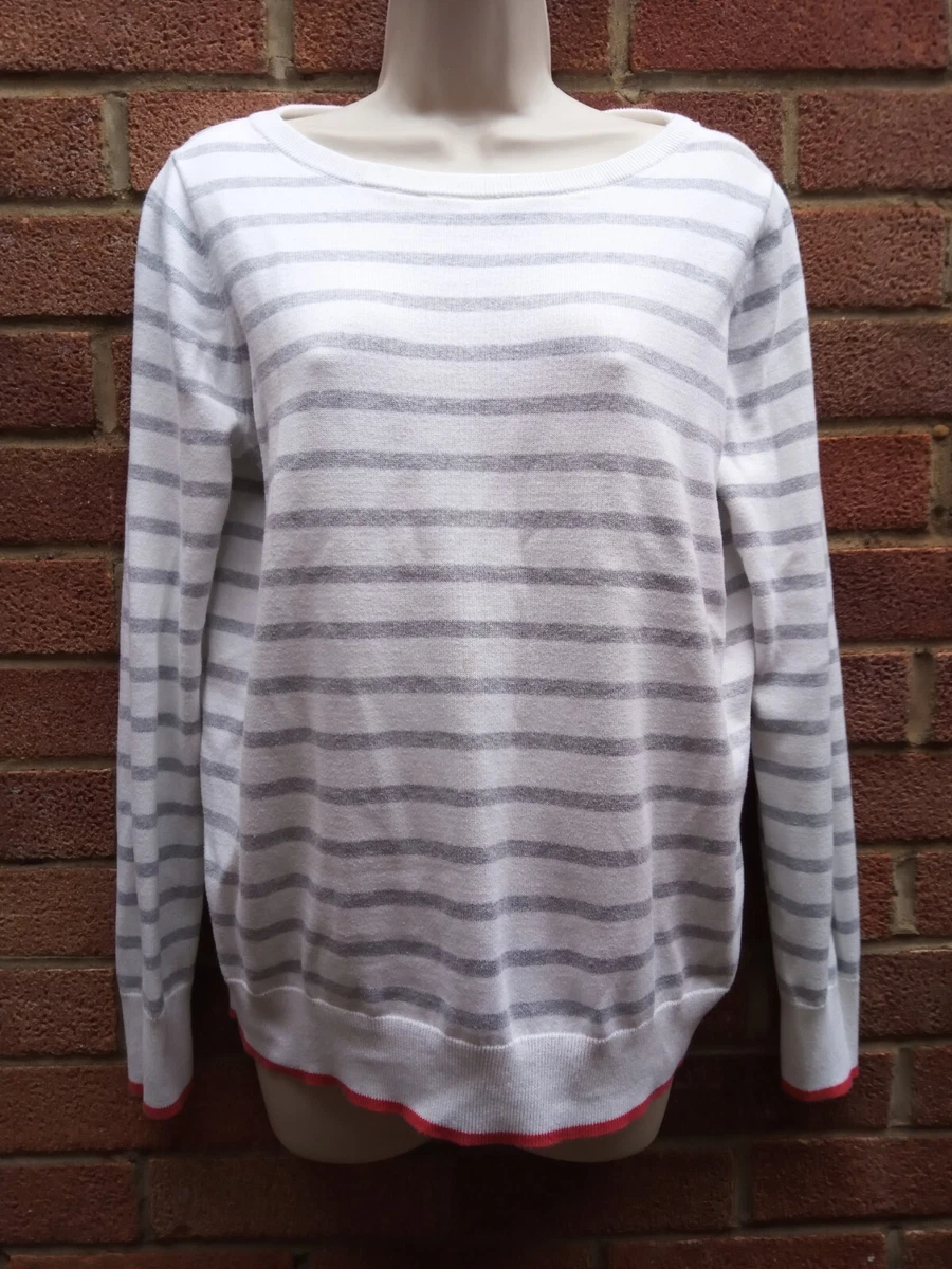 GAP Women Boat Neck Classic Long Sleeve Grey Striped Jumper Size L