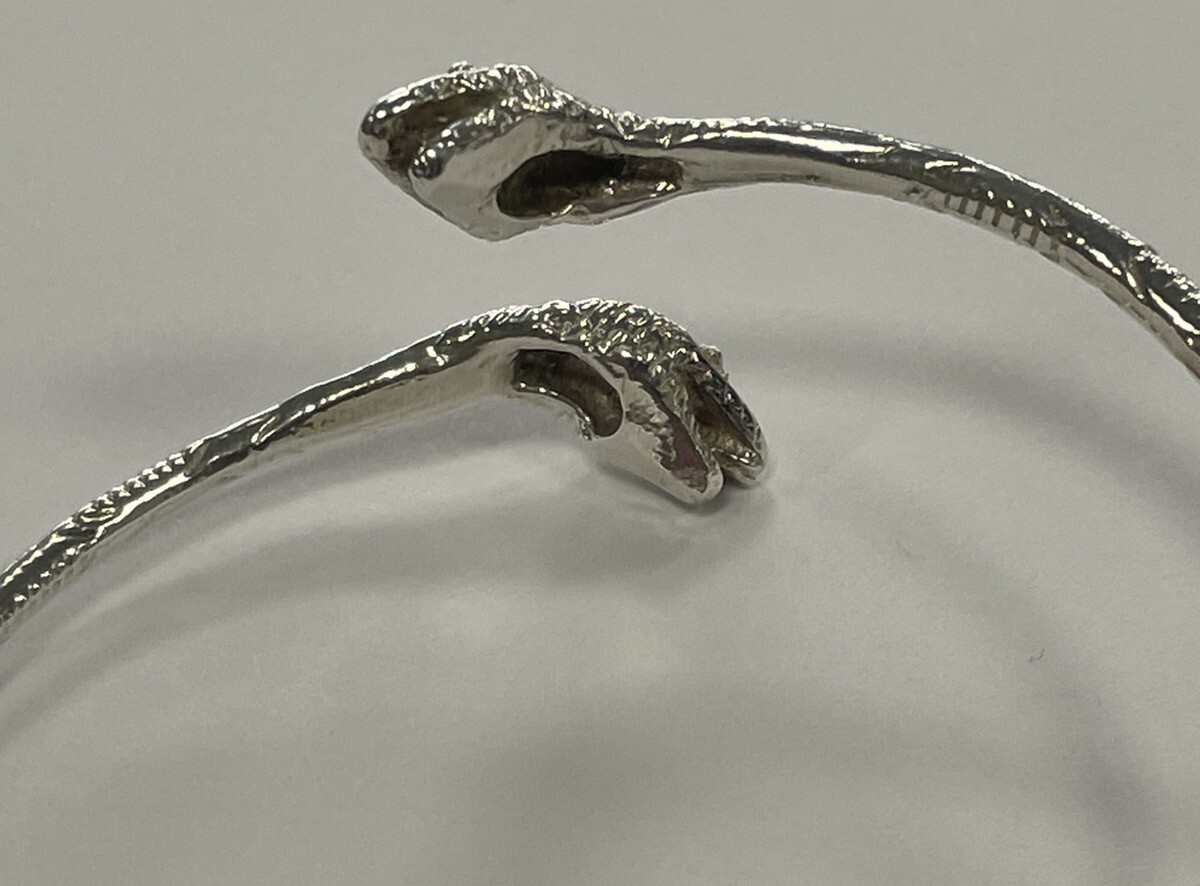 Vintage Solid Sterling Silver Double Snake Head B… - image 6