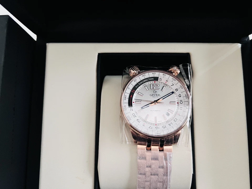 Reloj Gevril para hombre 48564 Wallabout automático esfera plateada oro rosa IP acero fecha Foto 4 de 4