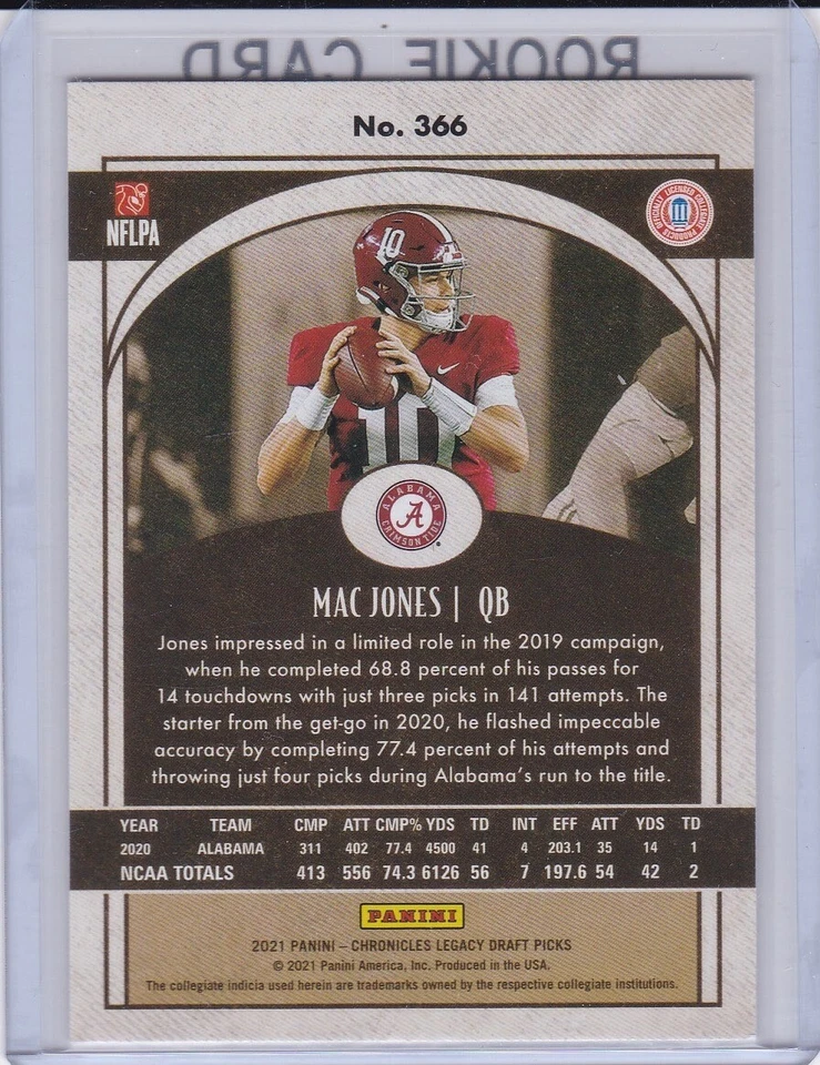 MAC JONES ROOKIE CARD 2021 Panini Legacy Football ALABAMA NEW ENGLAND PATRIOTS! - Image 2 of 2