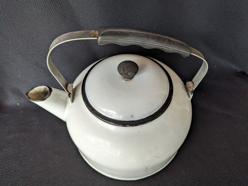 Antigua maceta de té blanca esmaltada porcelana - Imagen 3 de 7
