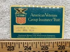 1980s American Veterans Group Insurance Trust Company Membership Card Vintage