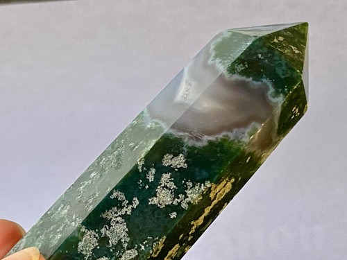 3.5"- "Distinctive/Top Grade"~MOSS AGATE In QUARTZ Tower Point Obelisk K1391 - Picture 4 of 7