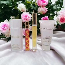 4pc Estee Lauder BEAUTIFUL TRAVEL COMPANIONS~Rollerball Pen Powder Shower Gelèe