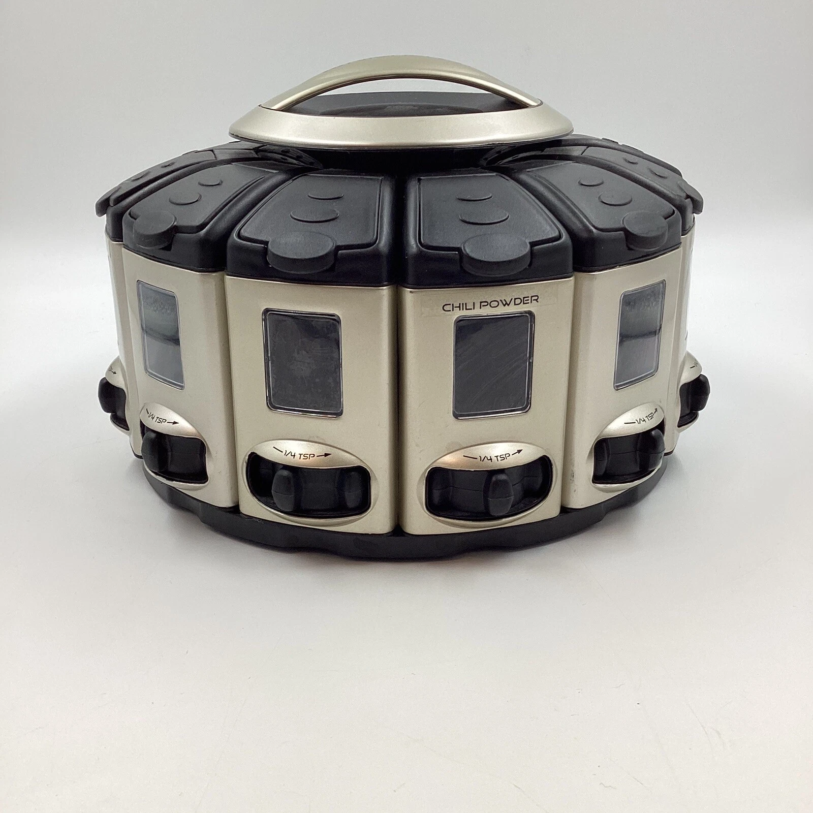 KitchenArt 12 Spice Container Turn-Table Carousel 1/4 Tsp Auto-Measure Herb Rack