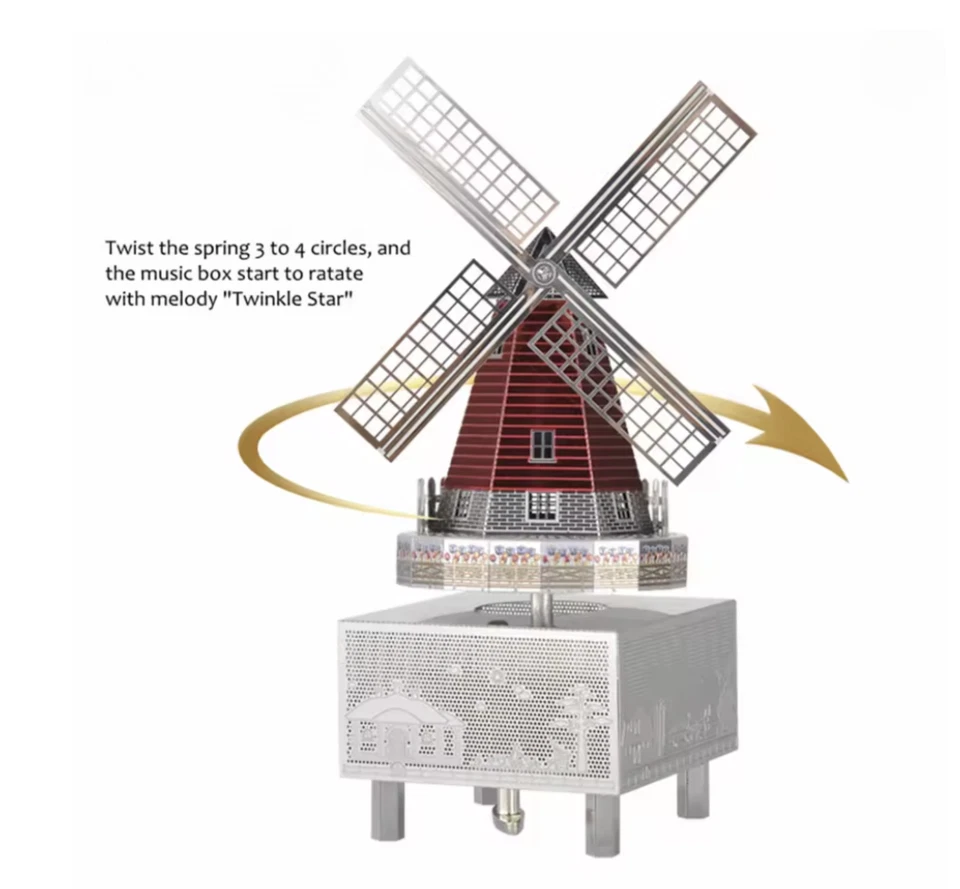 Windmill Music Box 3D Metal Model Kit DIY Laser Cut Puzzle with Movement - Image 4 of 4