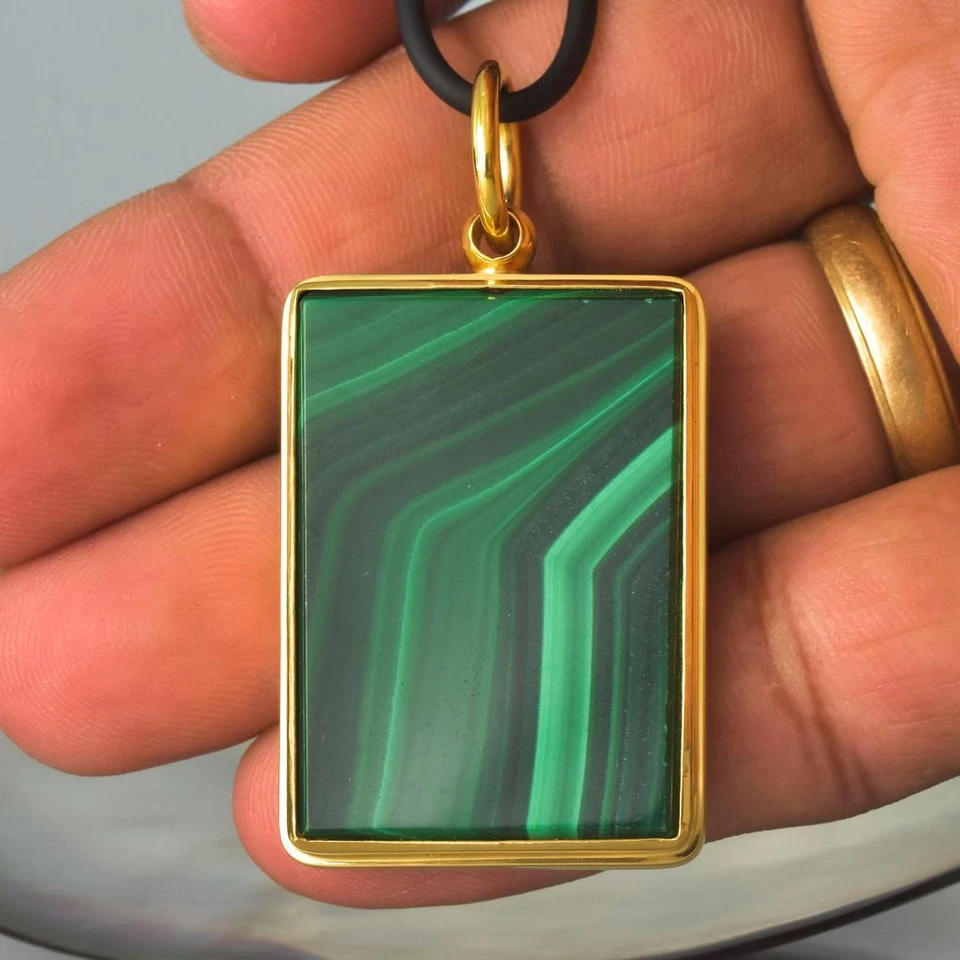 Colgante Oro 18K Vermeil Plata de Ley con Malaquita Rectangular 25,68 g Foto 4 de 4
