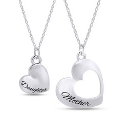 2Pcs Matching Necklace Set Mother Daughter Mom Family Hearts Love Silver Tone AE