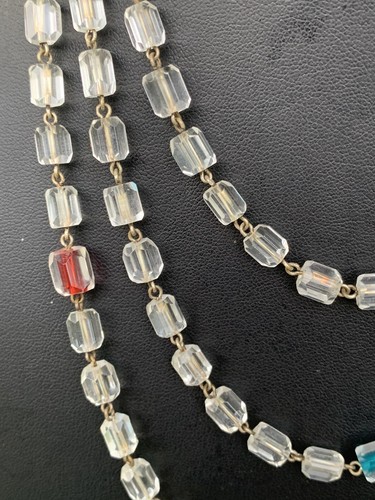 Vintage Art Deco LEADED Crystal GLASS Cube Bead Flapper Necklace 56" Long A9 - Picture 4 of 18
