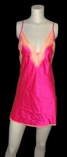 Victorias Secret Hot Pink Lace Satin Babydoll Chemise Nightgown M Slip Dress