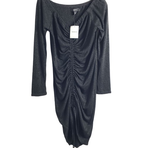 Forever 21 Womens Plus Size 3X Black Metallic Ruched Dress