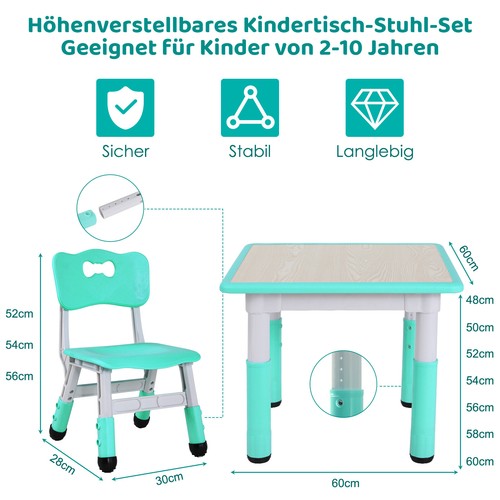 Kids Table and 2 Chairs Set Children Activity Play Table Set Study Table Chair - Picture 5 of 26