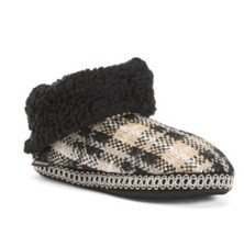 Mukluks Melinda Cuff Booties Slippers Womens Sz XL 11-12 Plaid Black Sherpa New