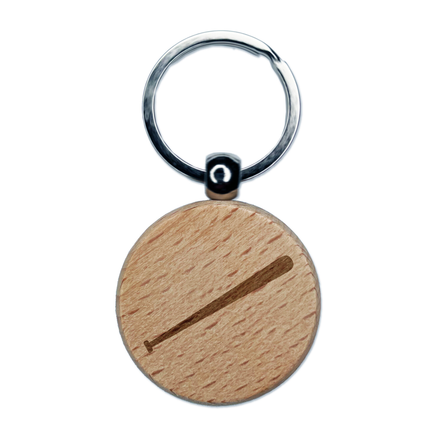 Baseball Bat Solid Engraved Wood Round Keychain Tag Charm