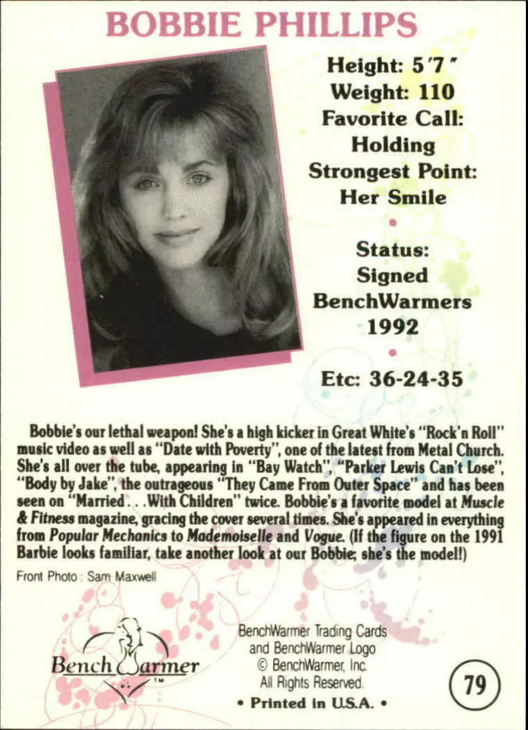 BOBBIE PHILLIPS - Model - 1992 BENCH WARMER - VERY SEXY & HOT Trading Card  #79 | eBay