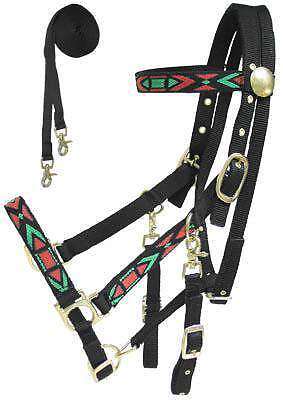Combo de brida halter de nailon acolchada Derby con riendas superposición azteca - Imagen 4 de 6