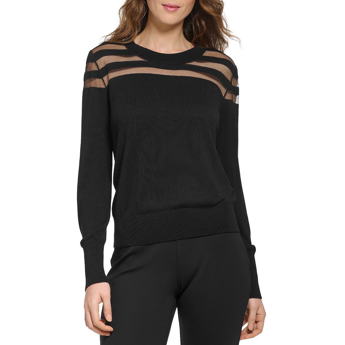 Женский черный пуловер-водолазка с имитацией сетки-кокетки DKNY, верхняя рубашка XS BHFO 7059