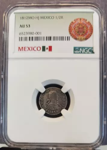 1812 MEXICO SILVER 1/2 REAL FERDINAND VII NGC AU 53 SCARCE HIGH GRADE