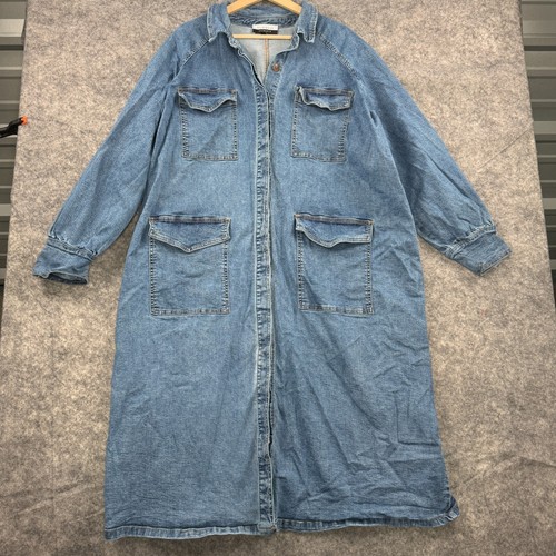 Eloquii Elements Coat Jacket Womens Plus 24 Jean Denim Button Longline Utility