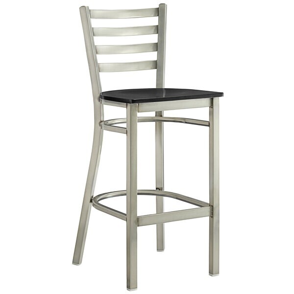 Clear Coat Ladder Back Metal Restaurant Bar Stool With Black Wood