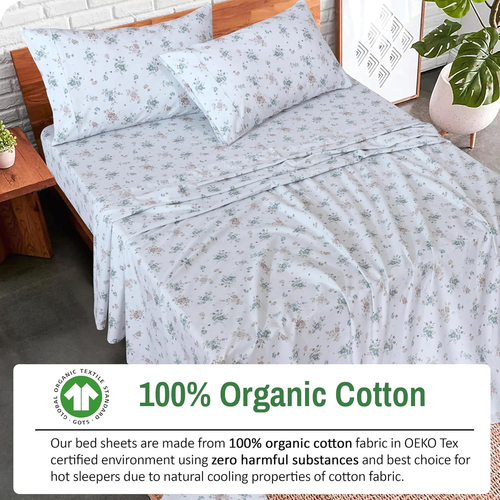100% Organic Cotton King Size Sheets Set, 4 Pieces, Soft & Breathable Percale We - Picture 3 of 8