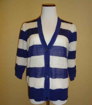 Loft Petite Cardigan Ann Taylor Loft Petite Purple/White Stripped