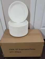 10" Round 500pcs Compostable Natural Sugarcane Biodegradable Plate Microwavable