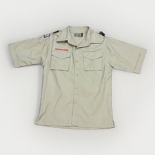 Boy Scouts BSA Youth Large Khaki Tan Uniform Shirt w. Cargo Pockets, Cotton/Poly