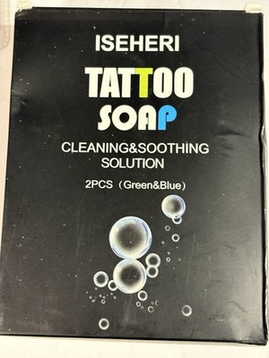 ISEHERI Tattoo Soap Kit 2 Bottles Green Blue 4oz Cleaning Soothing + Foamer 