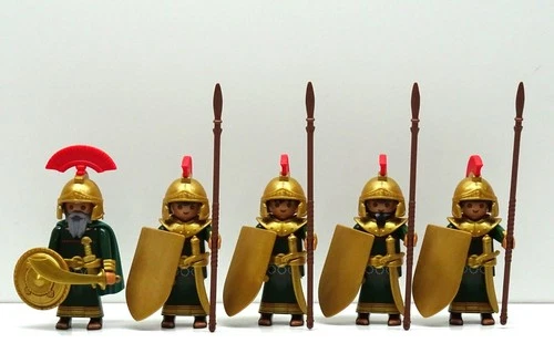 5 X GREEK ROMAN MAGNIFICENT ELITE WARRIOR GREEN GOLD ROCK PLAYMOBIL Custom RARE!