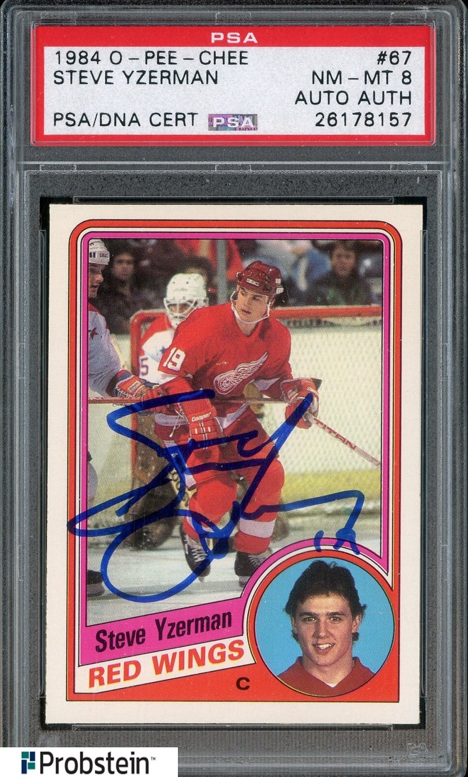 Steve Yzerman HOF Signed 1984-85 OPC Hockey #67 RC Rookie PSA 8 PSA/DNA AUTO