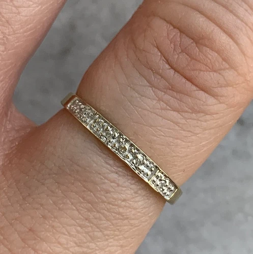 Diamond Pave Set Half Eternity Band Ring 9ct 375 Yellow Gold - Size O