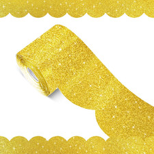 70Ft Glitter Scalloped Bulletin Board Borders - Gold Rolled Border Trim with Wav