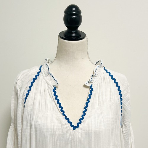 Maxi Vestido Free People Blanco Azul Tejido Thank Me Later Manga Larga Abullonada en Niveles - Imagen 2 de 13