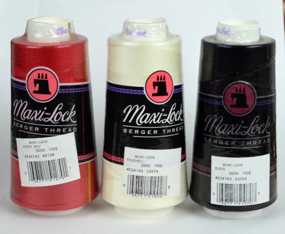 Maxi Lock Serger Thread Poppy Red - Eggshell - Black 3000 Yd Lot of 3 New - Image 2 of 4