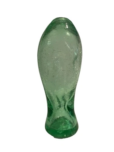 Vintage Blenko? Green Crackle Pinched Dimple Art Glass Bud Vase MCM