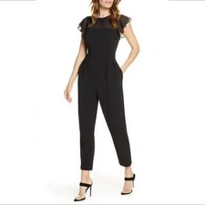 Harper Rose gathered illusion neck chiffon crepe jumpsuit black new 2