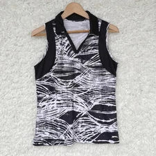 Slazenger Golf Sleeveless Polo Shirt Medium Black White Abstract Print Size M